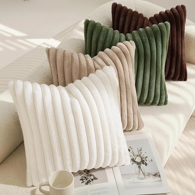 decorUhome Cozy Faux Fur Throw Pillow Covers 20x20 Set of 2 Decorative Soft - Image 3