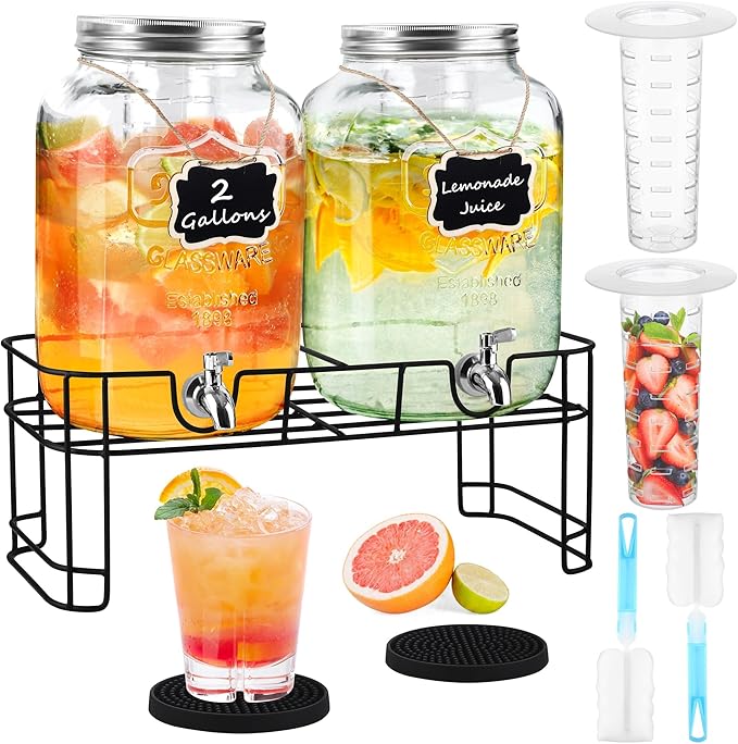 TURSTIN 2 Pcs 2 Gallon Glass Beverage Drink Dispenser by TURSTIN