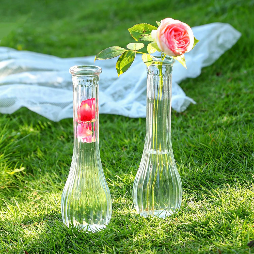 12 Pcs Clear Ribbed Glass Bud Vases for Centerpiece 8.5 Inch