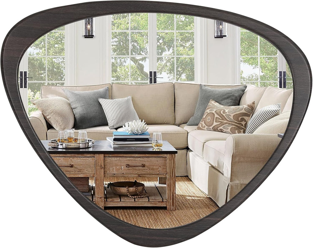 HOMECOOKIN 25 x 20 Asymmetrical Mirror, Irregular Wooden Wall Mirror for Bedr...
