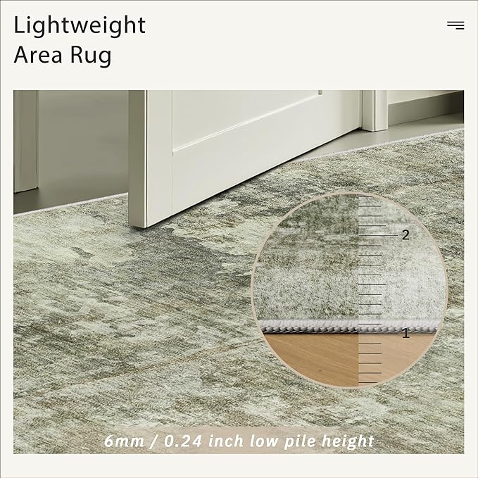 Area Rug 6x9 Abstract Living Room Washable Rugs Green Black Non Slip Low Pile - Image 7