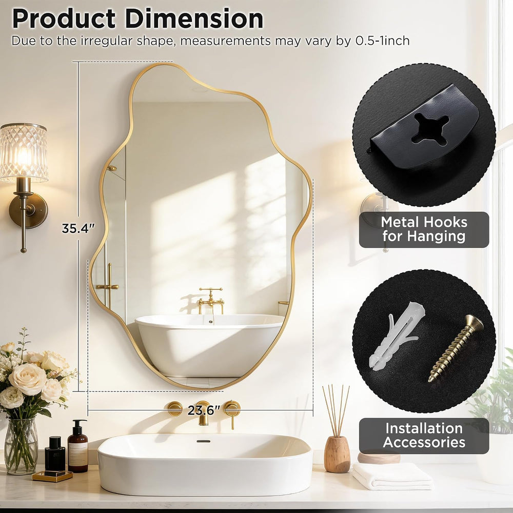 Gold Irregular Wall Mirror, Asymmetrical Bathroom Mirrors for wall