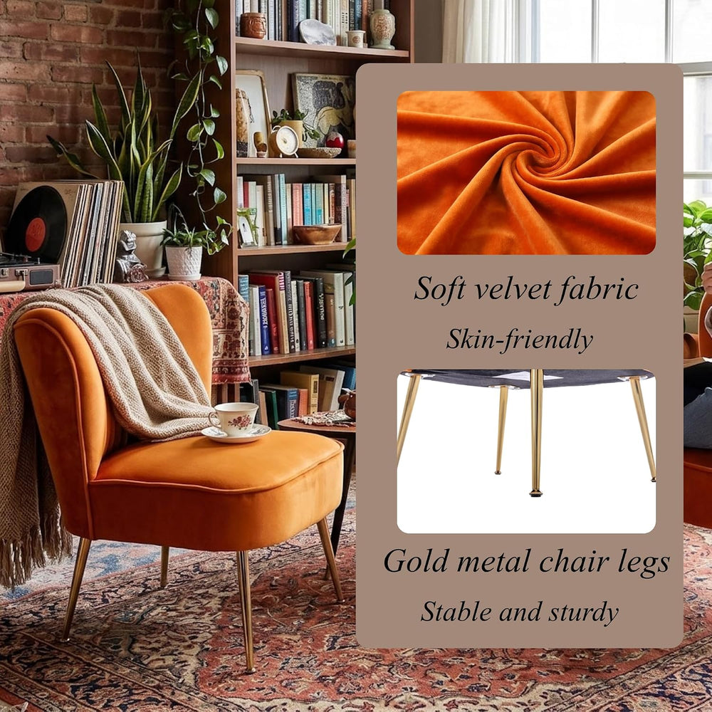 Velvet Accent Chairs Set of 2 for Comfy Living Room Armless Slipper Chair Mid...