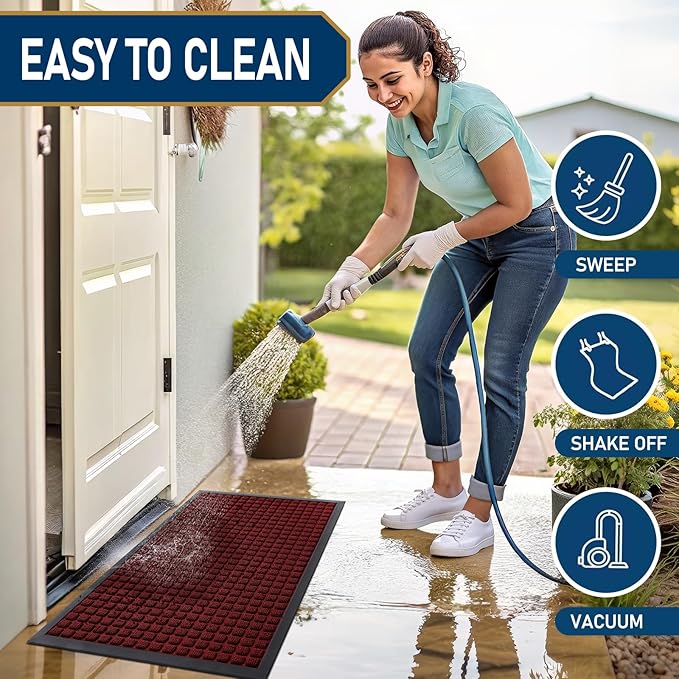 Smiry Front Door Mat Outside Entrance, Heavy Duty Natural Rubber Doormat - Image 5