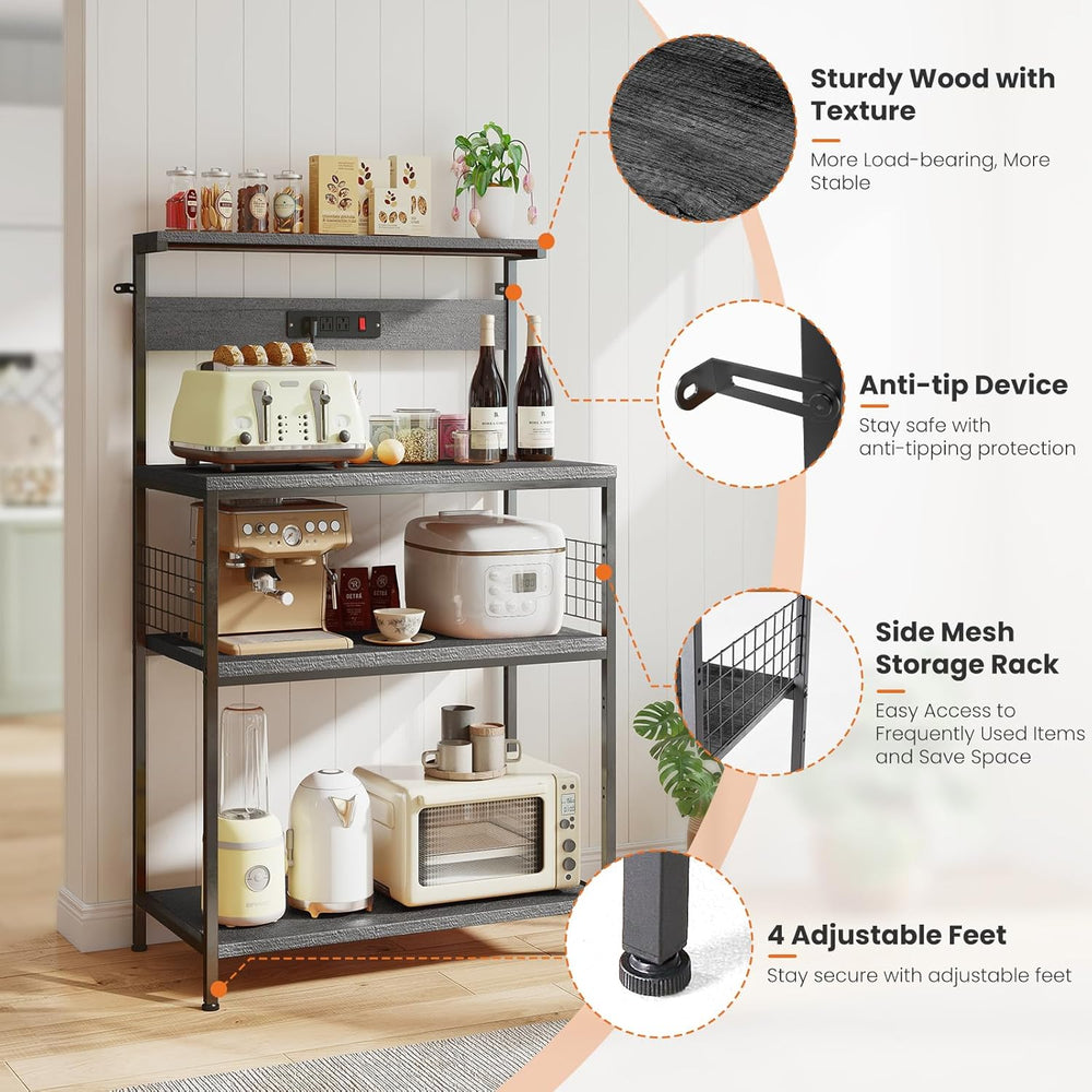 Sweetcrispy Kitchen Bakers Rack with Power Outlet, 24" Microwave Oven St...