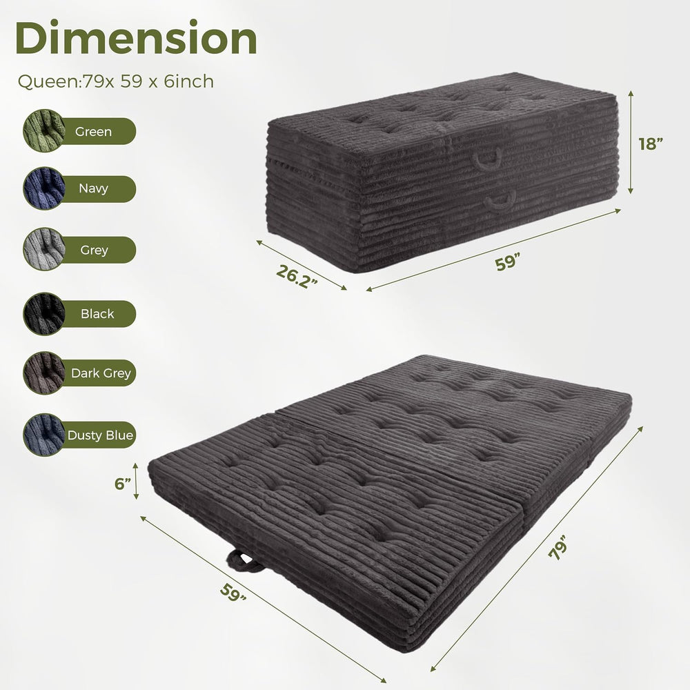 MAXYOYO Folding Sofa Couch Bed, 6 Inch Tri-Fold Floor Sofa Bed, Folding Mattr...