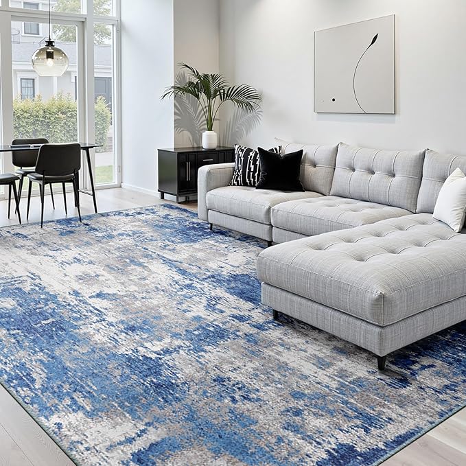 Washable Area Rugs 10'x14' Non-Slip Modern Abstract Soft - Image 2