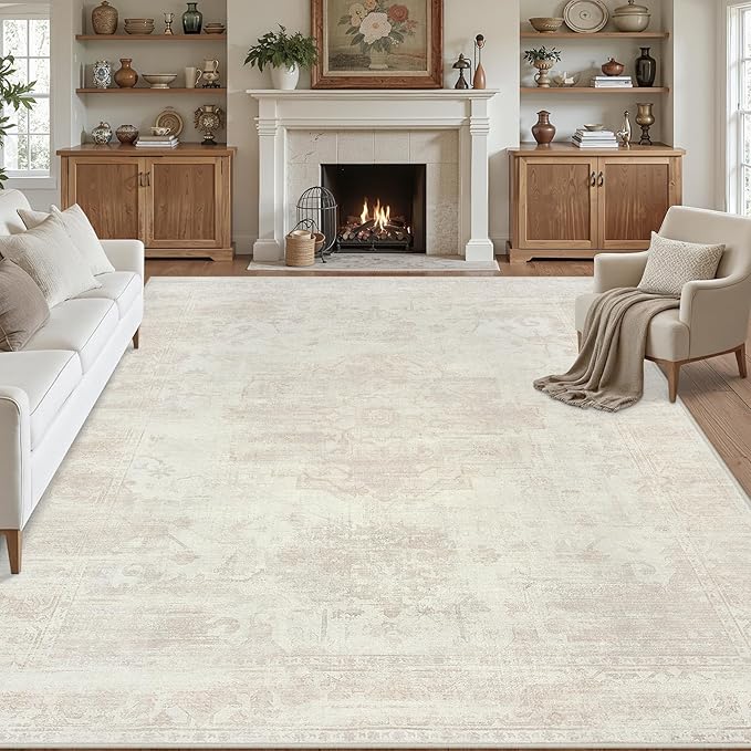 Area Rugs 9x12 Living Room: Vintage Boho Neutral Washable Rug Indoor Soft Large by Luxturiy