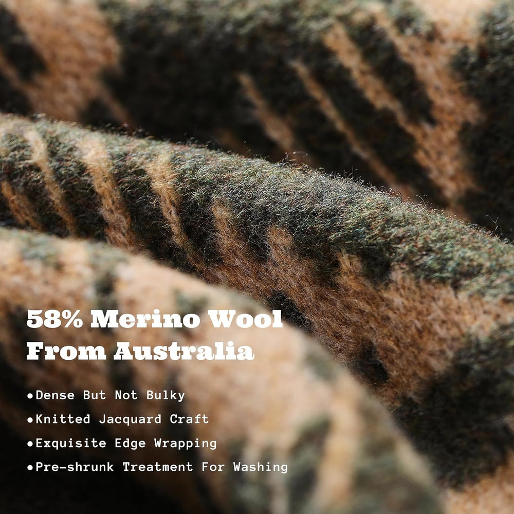 ACUSHLA Merino Wool Camping Blanket Warm Outdoor Travel Throw,Navajo Green