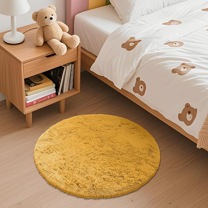 OLANLY Mustard Yellow Round Rugs - Image 3