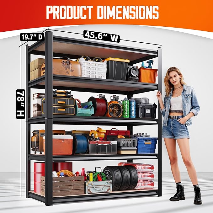 Set of 4 Garage Shelving-2050 lbs 5 Tier Storage Shelves, Adjustable Heavy Duty - Image 3