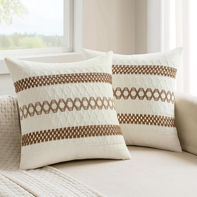MIULEE Set of 2 Coco Brown Boho Decorative Pillow Covers 20x20 Inch Farmhouse by MIULEE