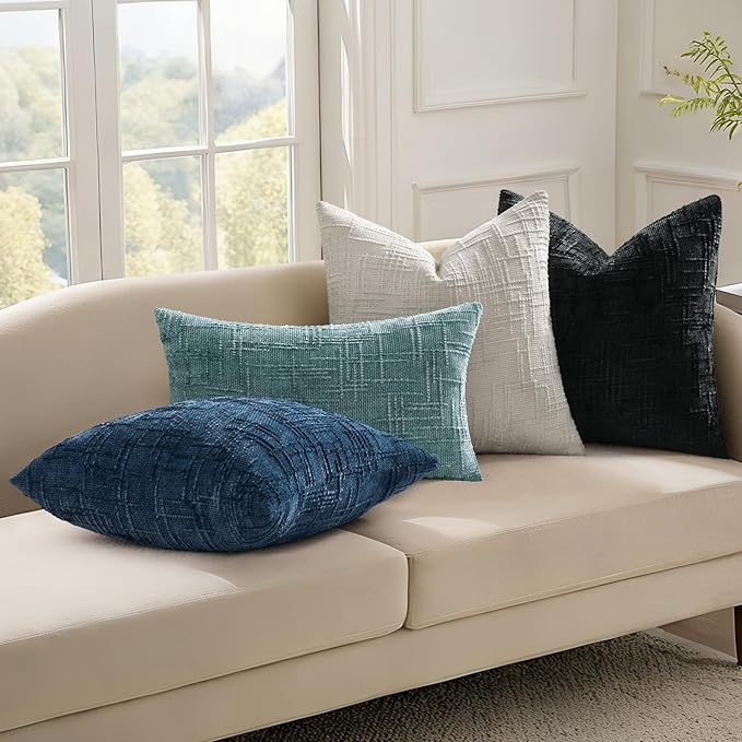 decorUhome Black Chenille Throw Pillow Covers 20x20 Set of 2 Textured Soft Cozy - Image 6
