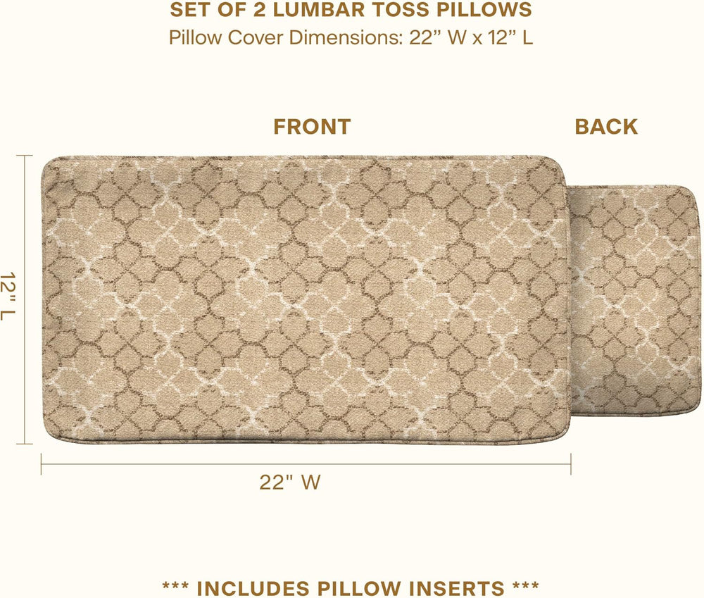 Honeycomb Outdoor Lumbar Pillows for Patio Furniture, 22 x 12, 2-Pack