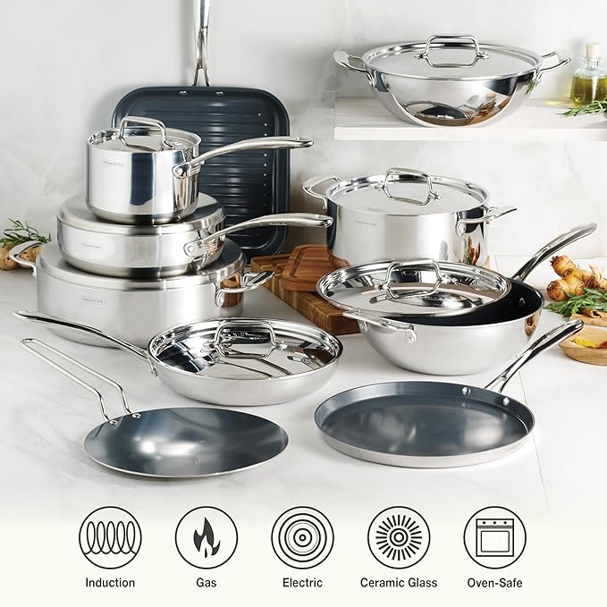 Tramontina Utsava Tri-Ply Clad Stainless Steel 10-Inch Square Grill Pan