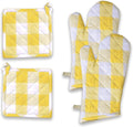 Buffalo Plaid Check Oven Mitts and Pot Holders Set, 100% Cotton, Heat Resistant by SoftopiaCotton