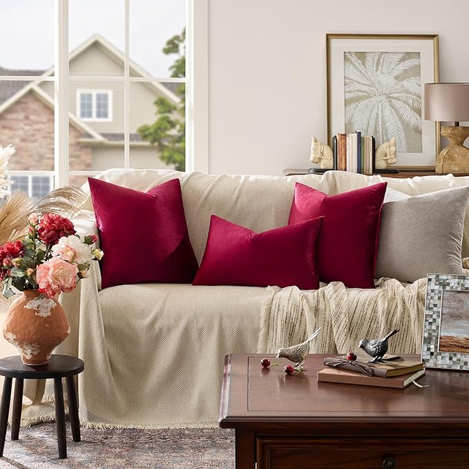 GIGIZAZA Burgundy Velvet Pillow Covers: Pack of 2 Lumbar Throw Pillows Soft - Image 2