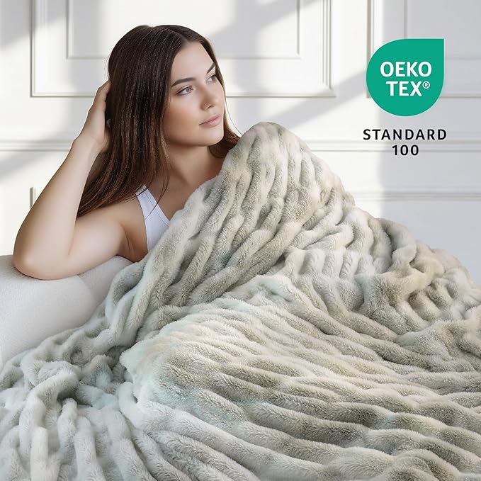Ultra Soft Cozy Faux Fur Throw Blanket, Fuzzy Plush Thick Fur Blanket, Oversize - Image 3