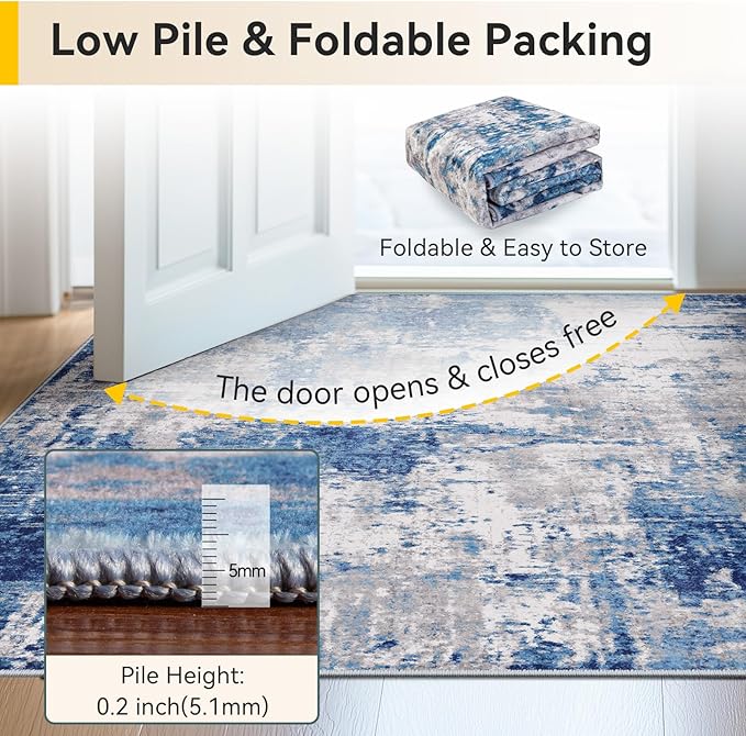 Washable Area Rugs 8ft Non-Slip Modern Abstract Soft - Image 7