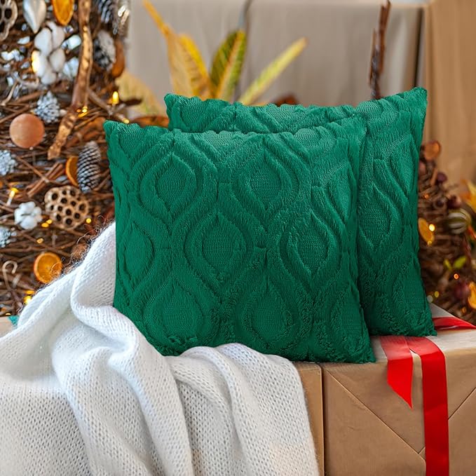 decorUhome Throw Pillow Covers 12x20 Inch Set of 2, Soft Plush Faux Wool Green - Image 7