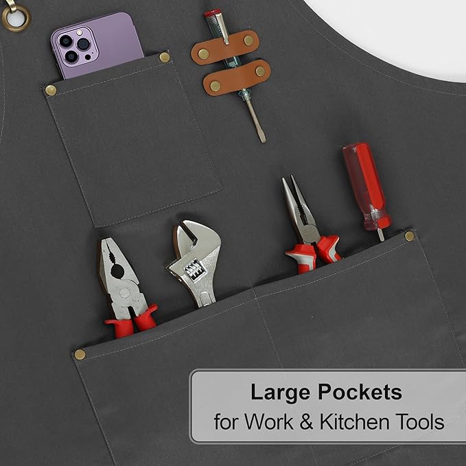 RUVANTI Work Aprons for Men, Oil & Water Repellent, PolyCotton Cross Back - Image 8