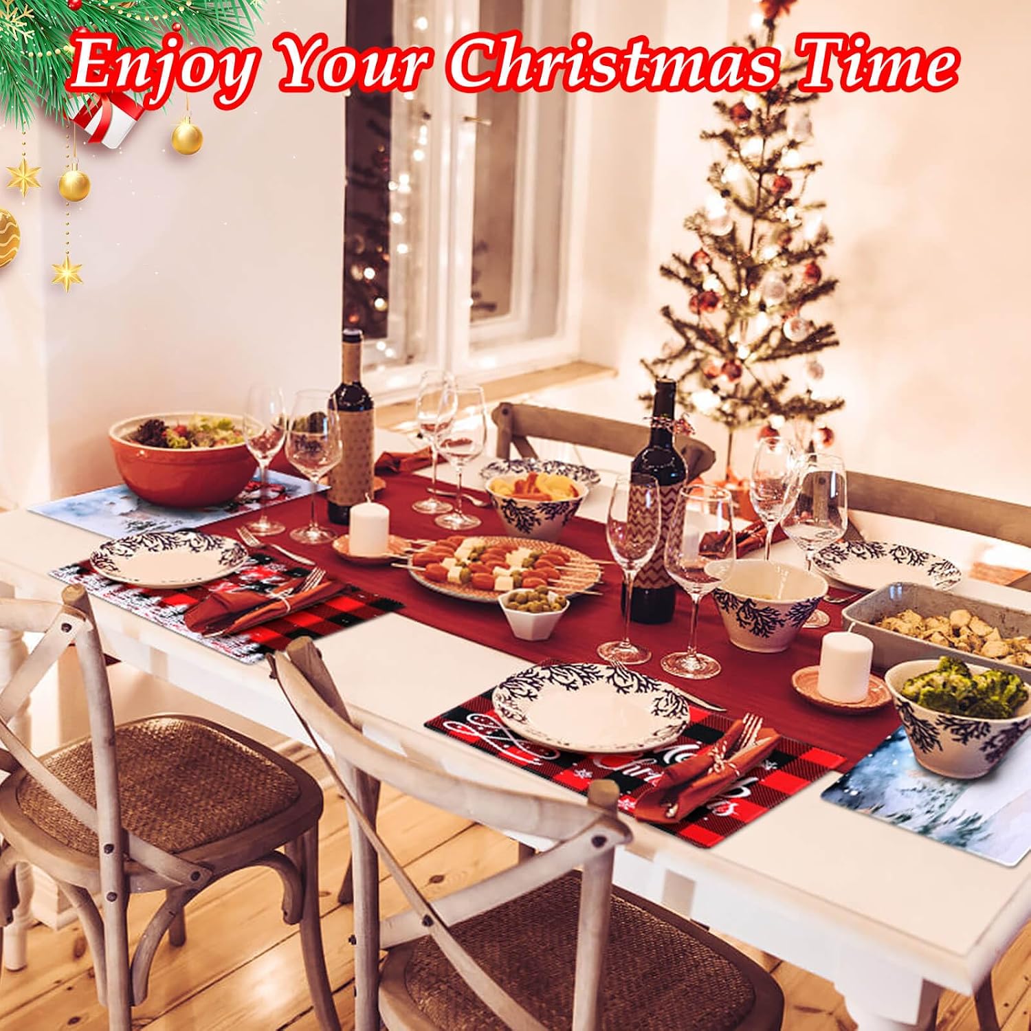 Billbotk Christmas Placemats Set of 6, Non-Slip Place Mats for Dining Table and Christmas Decorations