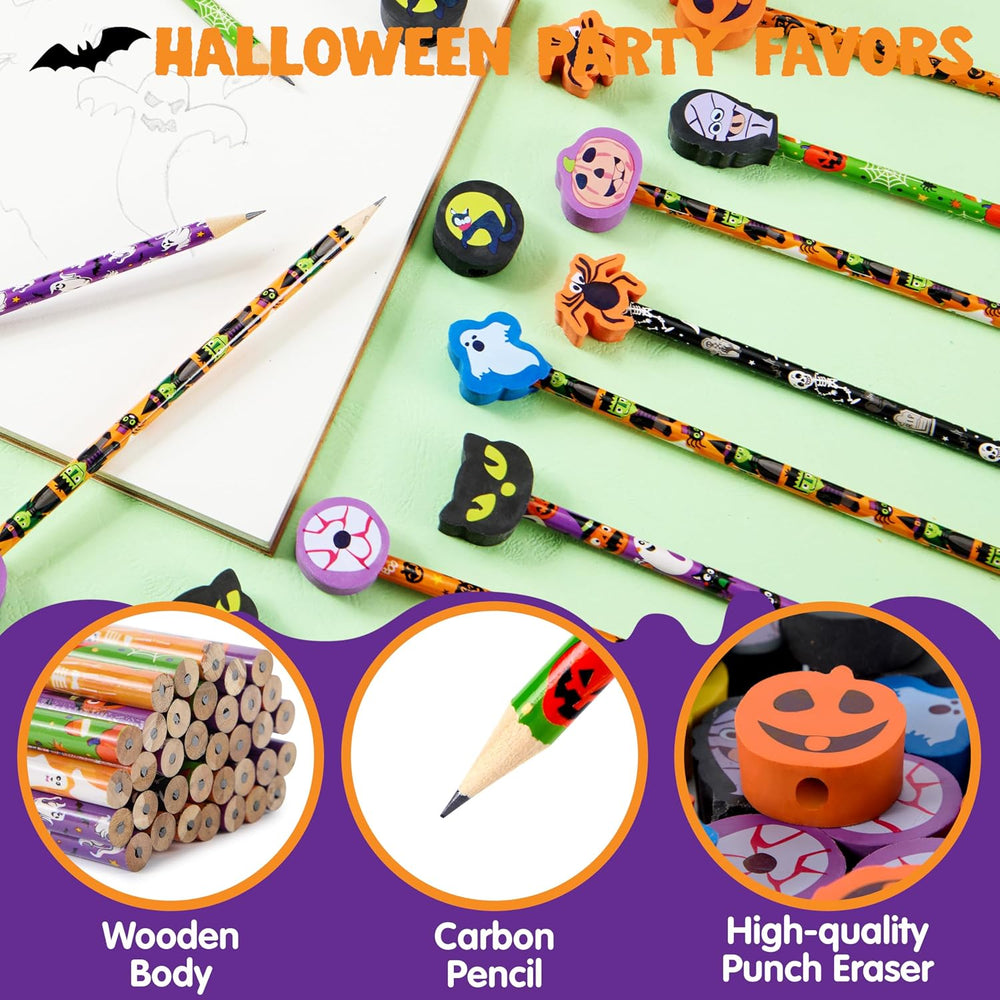 JOYIN 108PCS Halloween Pencils with Erasers Stationery Set, 108 Colorful Penc...
