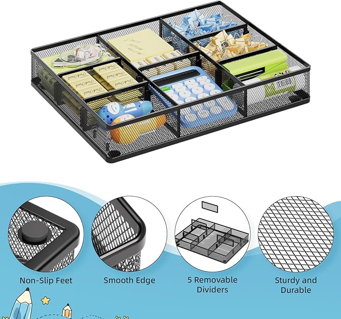 Marbrasse Desk Drawer Organizer, Metal Mesh Drawer Organizer Tray - Image 5