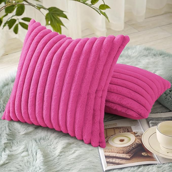decorUhome Summer Cozy Faux Fur Throw Pillow Covers 24x24 Set of 2 Decorative - Image 4