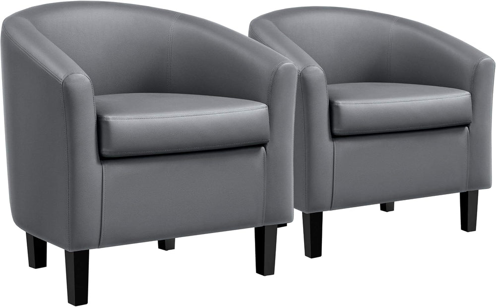 Yaheetech Accent Chairs Set of 2, Faux Leather Barrel Armchairs Gray