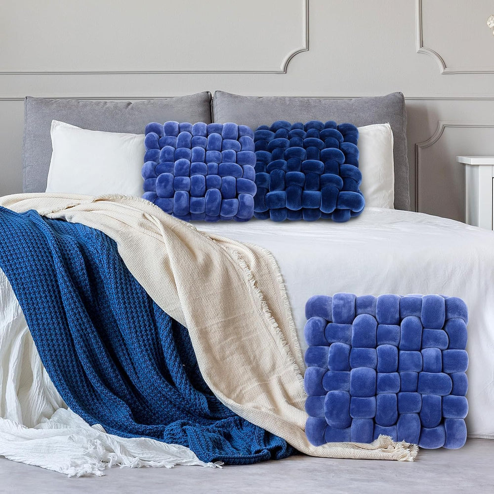 Wenqik 2 Pcs Knot Pillows Square Throw Pillow, Blue, Crystal Velvet