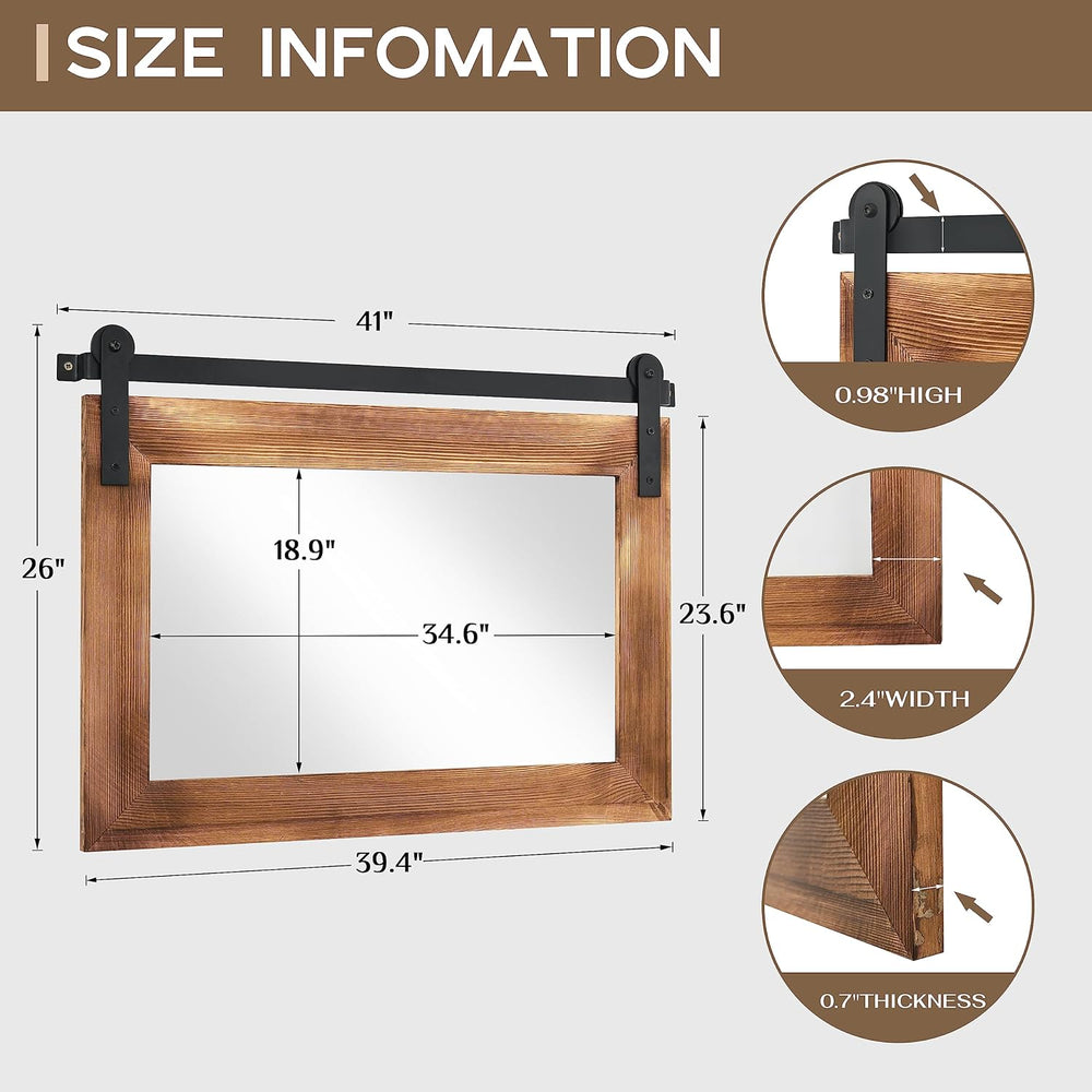 COGOOD Farmhouse Barn Door Mirror - 41" x 26" Rustic Wood Framed Wa...