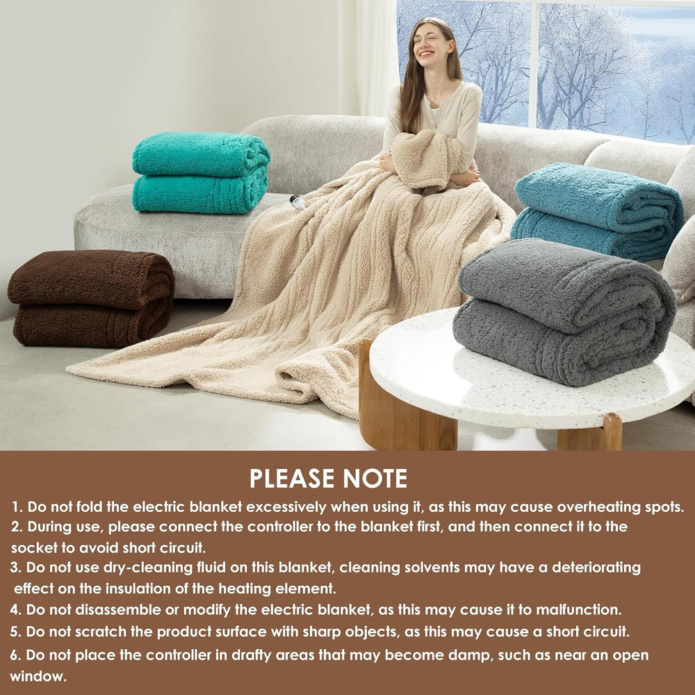 Electric Blanket Queen Size Single Control with Fast Heating, Beige