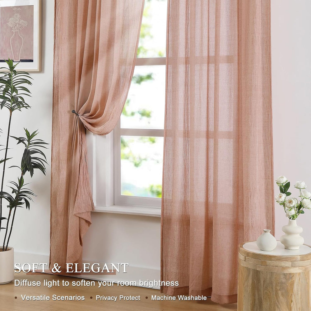 Melodieux Blush Pink Cotton Sheer Curtains 84 Inches Long, Bedroom Living Roo...