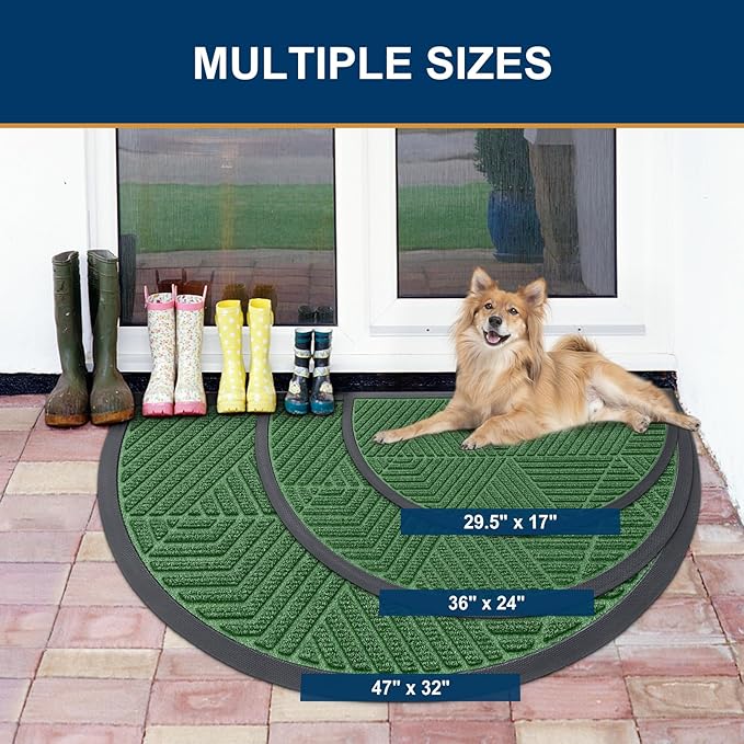 Smiry Half Circle Front Door Mat Outside Entrance, Heavy Duty Sturdy Natural - Image 2