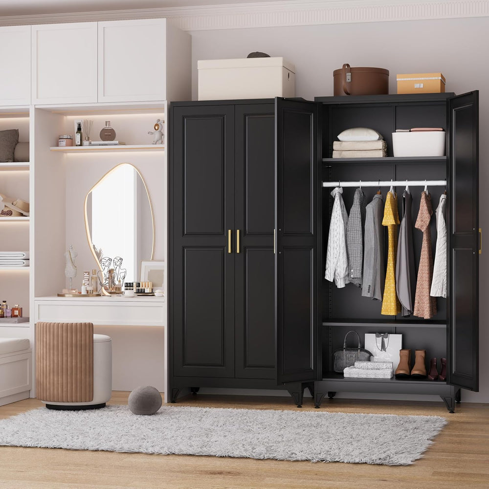 Polup 71" Metal Armoire Wardrobe Closet with Doors and Adjustable Shelves