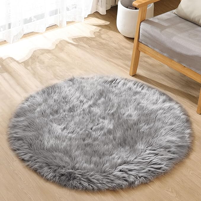 ORINOVA Silver Grey Furry Faux Sheepskin Shag Fur Rugs by ORINOVA