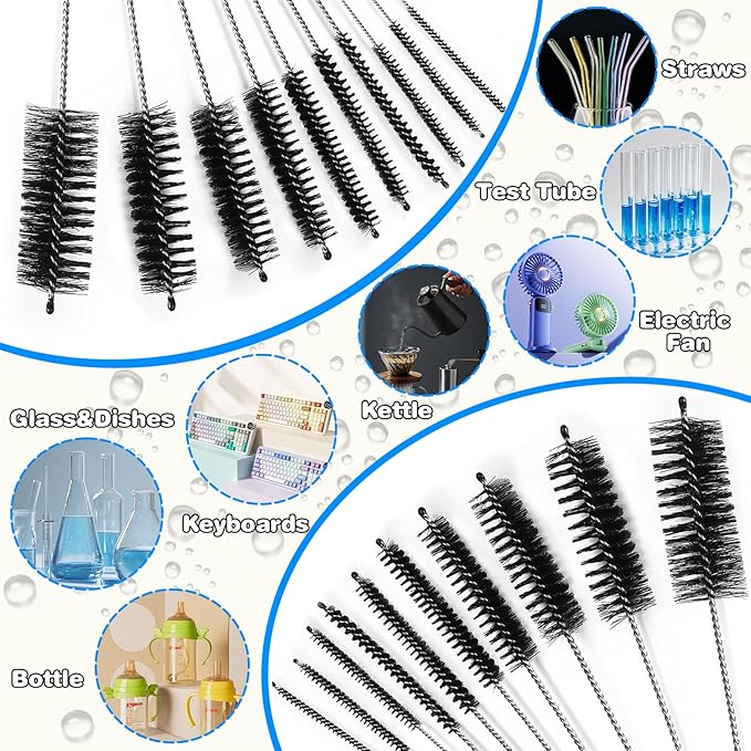 Ixiaoyoo Cleaning Brushes Set, 10 Pieces 8 Inch Nylon Tube Brush + 60 Inch - Image 4