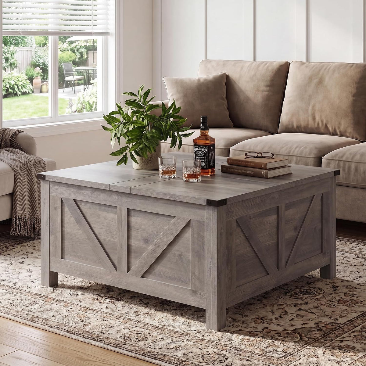 35” farmhouse coffee table, rustic center table with, main product view