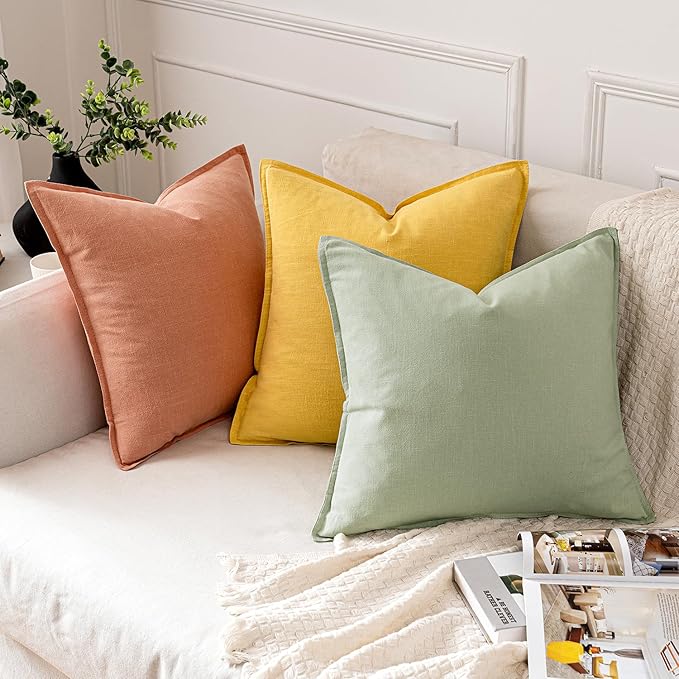 MIULEE Decorative Linen Euro Sham Pillow Covers 24x24 Coral ​Boho Farmhouse​ - Image 4
