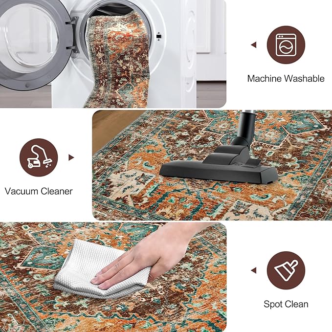 Yamaziot Washable Runner Rug, 2x12 Non-Slip Boho Vintage Hallway Rug Runner - Image 4