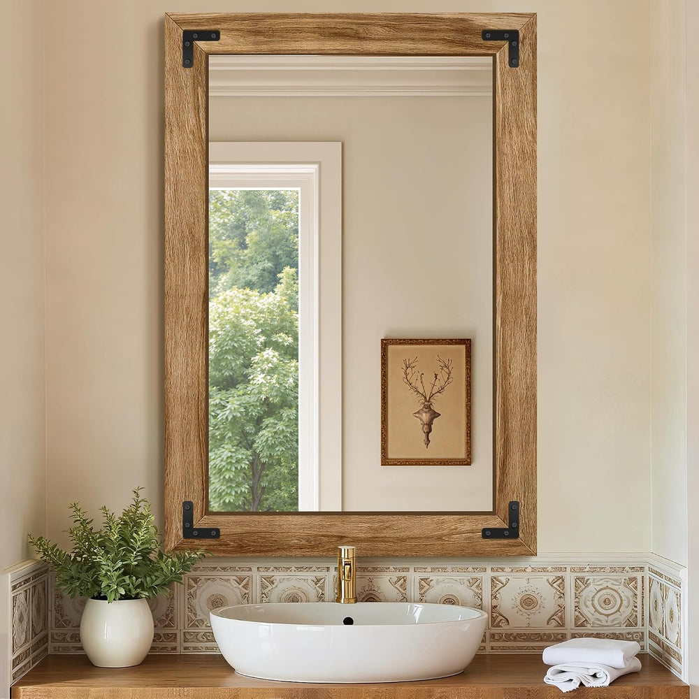 Bathroom Mirror for Wall, 26" x 38" Wooden Vanity Mirror