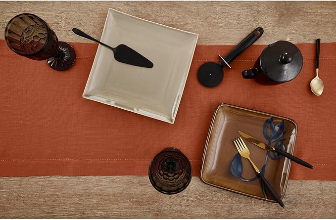 Solino Home Linen Hemstitch Table Runner 36 Inches - 100% Pure Linen Cinnamon...