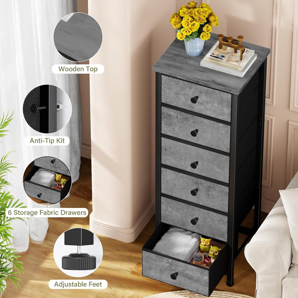 VASICAR Tall Dresser with 6 Large Drawers, Small Fabric Dresser Nightstand