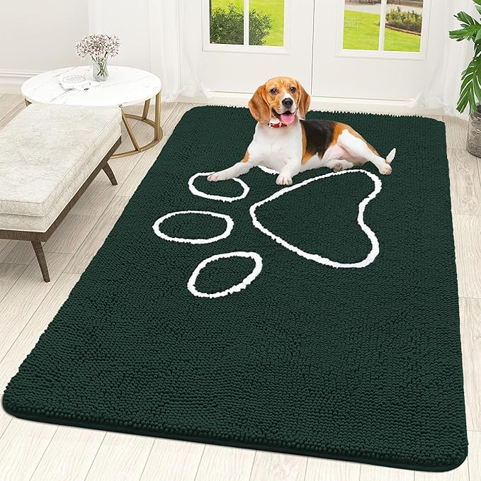 OLANLY Dog Door Mat for Muddy Paws 59x35, Paw Print Design, Absorbs Moisture by OLANLY
