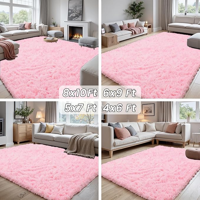 5x7 Area Rugs for Living Room Rug: Soft Fluffy Shag Light Pink Rugs for Bedroom - Image 7