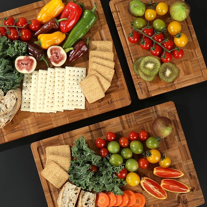 Heavy Duty Bamboo Cutting Board Set 3 Pack Non Toxic Juice Groove Charcuterie - Image 6