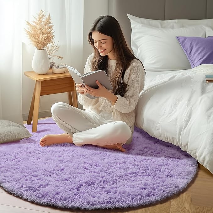 ONASAR Light Purple Round Area Rugs 5ft, Soft Bedroom Circle Rug Floor Mats - Image 7