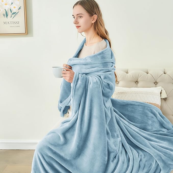 BEDELITE Fleece Blanket Washed Blue Throw Blankets - Image 4