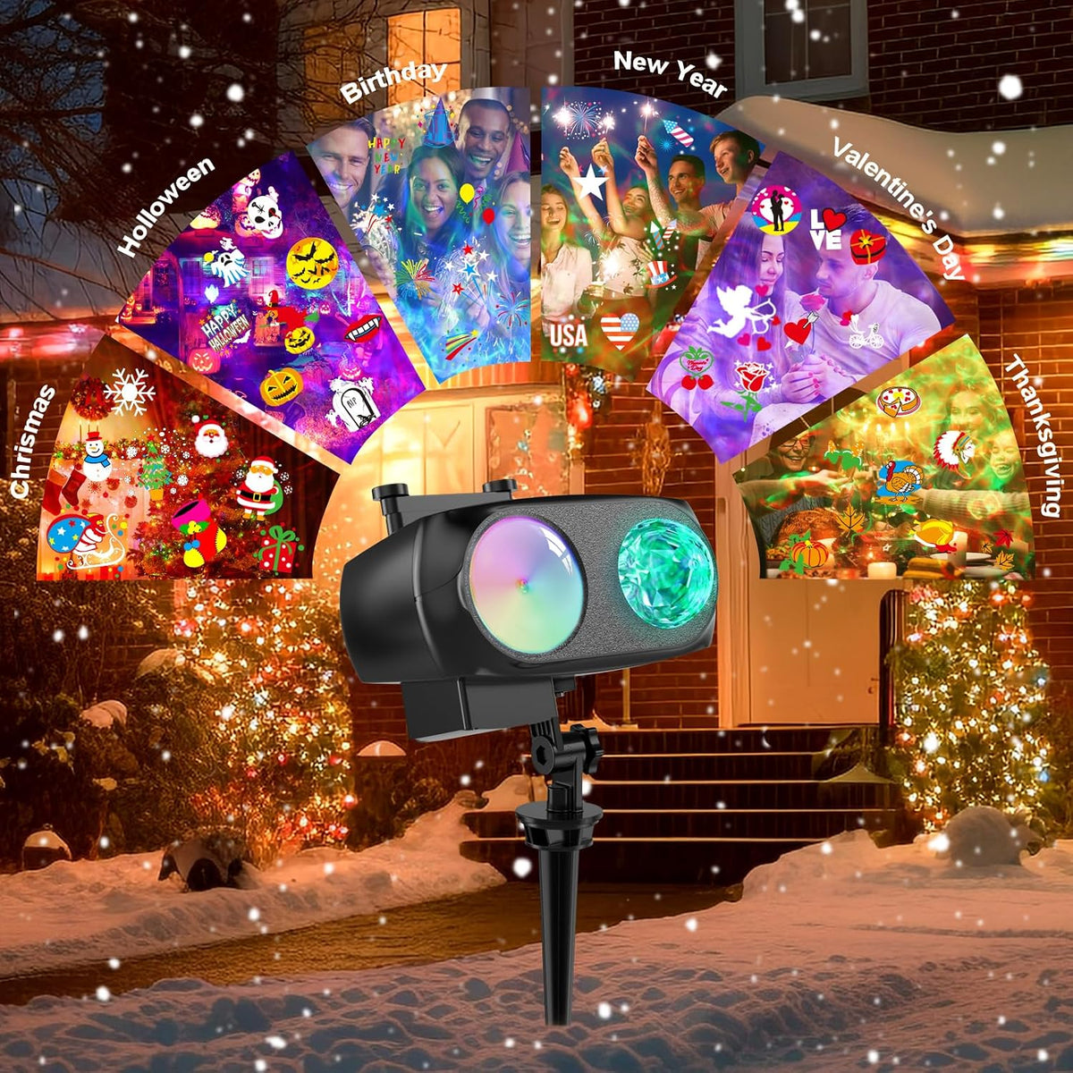 8-Pattern Christmas Projector Lights Outdoor 2-in-1, Holiday Projector Lights Outdoor 26 Effects (Projection Card +3D Ocean Wave) with Timer, Halloween Christmas Decorations Lighting for Party Decor